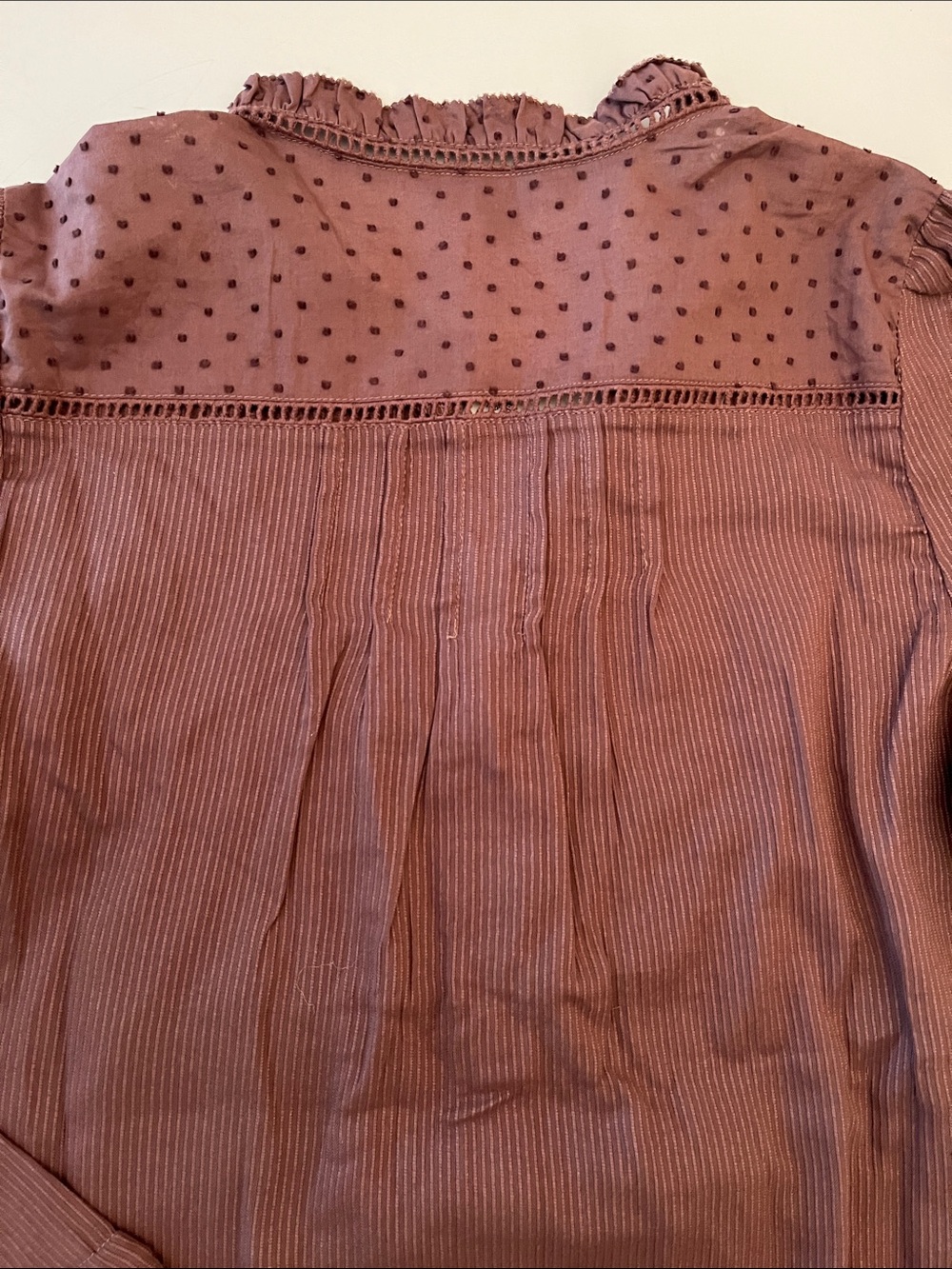 NWT Quince Textured Organic Cotton Peasant Blouse, size S, Taupe Brown - Picture 10 of 11